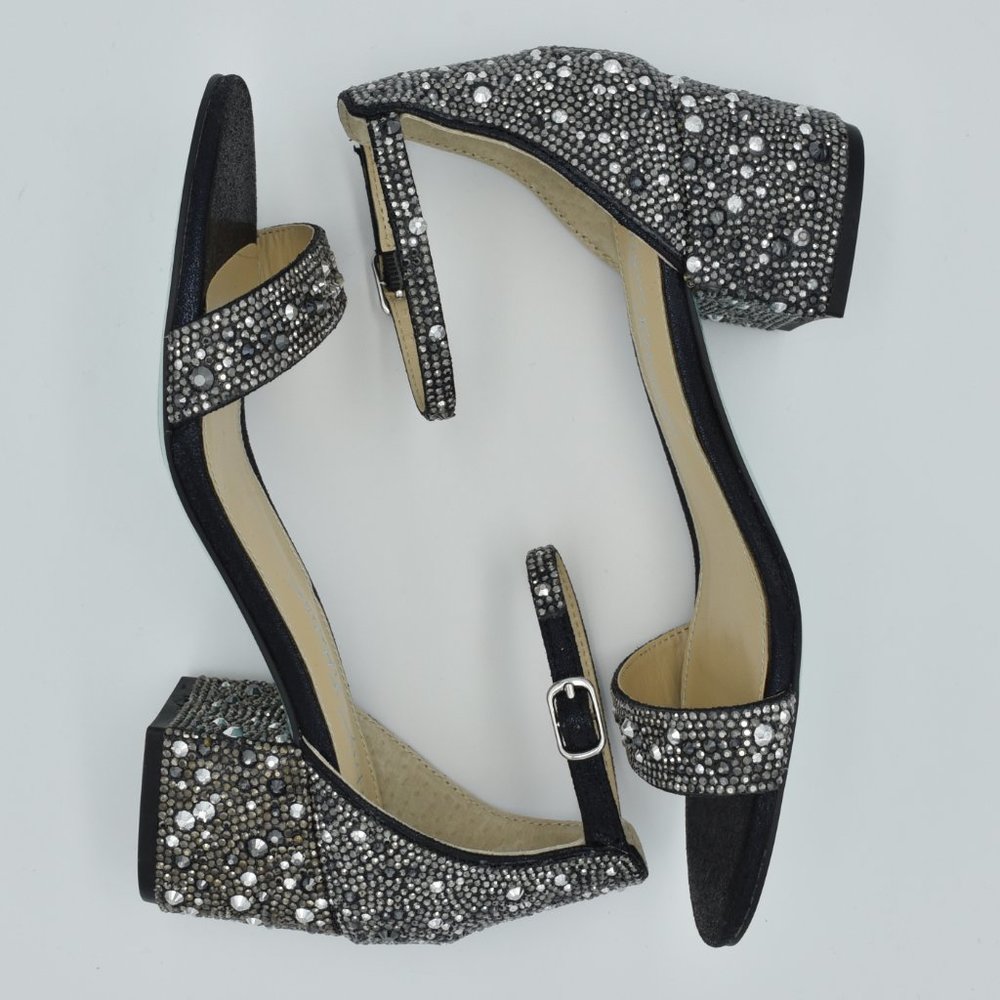 Betsey Johnson Mari Block Heel Sandals, Black, Rhinestones, Women's Size 6 Wide - Picture 10 of 13